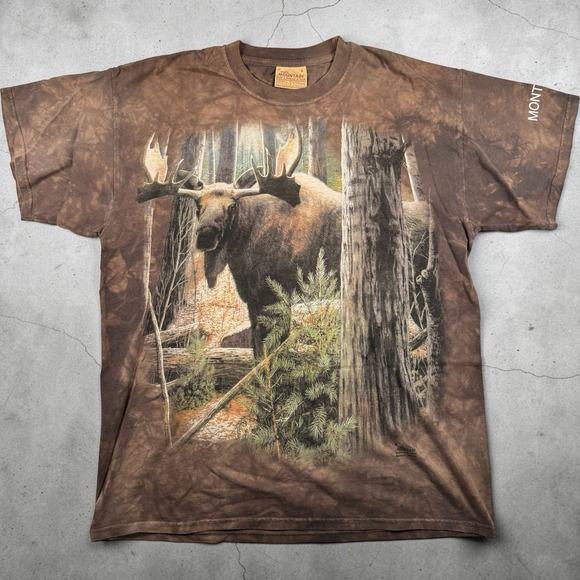 The Mountain Other - Vintage The Mountain Moose T Shirt Men L Montana Tie Dye‎ USA 2002